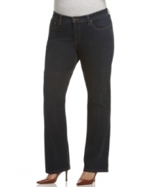Levi's Perfectly Shaping plus size stretch jeans feature a slimming tummy panel to ensure you look your best. Levi's Perfectly Shaping plus size stretch jeans feature a slimming tummy panel to ensure you look your best.