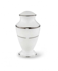 This elegant salt shaker is accented with a delicate flourish of vine-like, white-on-white imprints with raised, iridescent enamel dots. From Lenox's dinnerware and dishes collection. Qualifies for Rebate This elegant salt shaker is accented with a delicate flourish of vine-like, white-on-white imprints with raised, iridescent enamel dots. From Lenox's dinnerware and dishes collection. Qualifies for Rebate