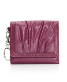 Pleats fan across the front of this pretty wallet like flower petals. The perfect little companion for a chic night out. Pleats fan across the front of this pretty wallet like flower petals. The perfect little companion for a chic night out.