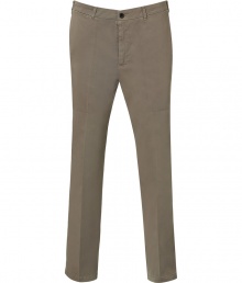 Bring modern style to your daytime attire with these updated chinos from Golden Goose - Zip and button closure, flat front, belt loops, front slit pockets, back flap pockets, logo detail on back, front and back crease detail on leg - Pair with a plaid button down, a cable knit cardigan, and desert boots Bring modern style to your daytime attire with these updated chinos from Golden Goose - Zip and button closure, flat front, belt loops, front slit pockets, back flap pockets, logo detail on back, front and back crease detail on leg - Pair with a plaid button down, a cable knit cardigan, and desert boots