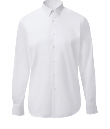 Classic shirt in fine white cotton - Slim silhouette with small collar, placket and long sleeves - Rounded hem with a longer back than front  - Favorite shirt for its simple elegance -  Great with a suit jacket and jeans, chinos or corduroys