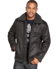 Rock the aviator look when the temperature drops with Tommy Hilfiger's shearling jacket (faux but still fresh). Rock the aviator look when the temperature drops with Tommy Hilfiger's shearling jacket (faux but still fresh).