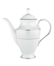 A sweet lace pattern combines with platinum borders to add graceful elegance to your tabletop. The classic shape and pristine white shade make this coffee pot a timeless addition to any meal. From Lenox's dinnerware and dishes collection. Qualifies for Rebate A sweet lace pattern combines with platinum borders to add graceful elegance to your tabletop. The classic shape and pristine white shade make this coffee pot a timeless addition to any meal. From Lenox's dinnerware and dishes collection. Qualifies for Rebate