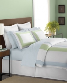Suite simplicity. Soothing shades come together in Martha Stewart Collection's Thompson Square duvet cover for a polished, serene appeal. Featuring a smart frame design and crisp tailoring in woven cotton sateen. Suite simplicity. Soothing shades come together in Martha Stewart Collection's Thompson Square duvet cover for a polished, serene appeal. Featuring a smart frame design and crisp tailoring in woven cotton sateen.