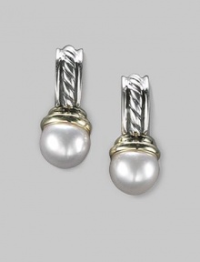 From the Petite Hampton Collection. Lustrous cultured pearls drop from elegant cables of sterling silver with 14k gold accents. White round cultured pearls Sterling silver and 14k yellow gold Post back Made in USA From the Petite Hampton Collection. Lustrous cultured pearls drop from elegant cables of sterling silver with 14k gold accents. White round cultured pearls Sterling silver and 14k yellow gold Post back Made in USA
