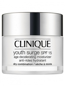 Decelerating Moisturizer for Dry Combination Skin. Leveraging Sirtuin technology, Clinique science uses youth-extending agents to create a daily moisturizer quite like a fountain of youth. Lines and wrinkles seem to evaporate, replaced by plump, vibrant skin alive with collagen and elastin. Skin gains strength over environmental agers. Looks younger, longer. 1.7 oz. Decelerating Moisturizer for Dry Combination Skin. Leveraging Sirtuin technology, Clinique science uses youth-extending agents to create a daily moisturizer quite like a fountain of youth. Lines and wrinkles seem to evaporate, replaced by plump, vibrant skin alive with collagen and elastin. Skin gains strength over environmental agers. Looks younger, longer. 1.7 oz.
