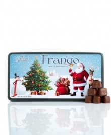 A gift that's as sweet as the season. Frango's famous milk mint chocolate -- a favorite for generations -- comes ready for giving in a collectible tin illustrated with a festive holiday scene.