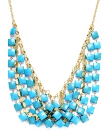 In this case...it's hip to be square. Charter Club's chic summery style incorporates multitudes of bright turquoise epoxy beads in a square cut. Set in gold tone mixed metal. Approximate length: 17 inches + 2-inch extender. Approximate drop: 2-1/2 inches.