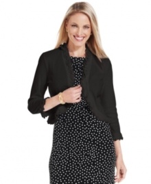 Charter Club's ruffled cropped petite cardigan is a must-have layering piece with anything from separates to dresses! Charter Club's ruffled cropped petite cardigan is a must-have layering piece with anything from separates to dresses!