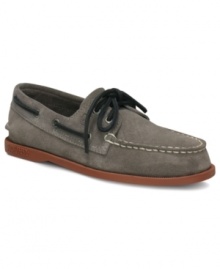 These classic suede moccasin-style boat shoes by Sperry will add prep to his step. Includes molded footbeds and traction-increasing soles for a more comfortable and safe design. These classic suede moccasin-style boat shoes by Sperry will add prep to his step. Includes molded footbeds and traction-increasing soles for a more comfortable and safe design.