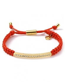 Tie on bold style with this wrap bracelet from MICHAEL Michael Kors. Crafted from woven cord and accented by a gold-plated pave bar, it perfects effortless glamor.