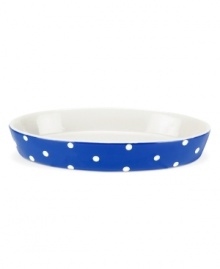 Make no stops from the oven to the table with this fun, oval casserole dish from Spode, featuring classic polka dots in a blue and white palette. Make no stops from the oven to the table with this fun, oval casserole dish from Spode, featuring classic polka dots in a blue and white palette.