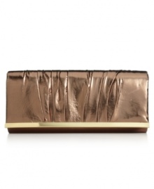 A party-right pick, this mod metallic clutch form La Regale shines after hours. Elegant ruched detailing adorns the outside, while a slender shoulder strap can be discretely hidden within. A party-right pick, this mod metallic clutch form La Regale shines after hours. Elegant ruched detailing adorns the outside, while a slender shoulder strap can be discretely hidden within.