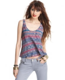 Material Girl updates the basic tank with a print that makes a big, tribal statement! Rock it with your comfy denim for a stylin' day look! Material Girl updates the basic tank with a print that makes a big, tribal statement! Rock it with your comfy denim for a stylin' day look!