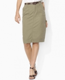 This petite skirt is rendered in classic herringbone twill in a straight silhouette, fusing casual style with chic sensibility, from Lauren by Ralph Lauren. This petite skirt is rendered in classic herringbone twill in a straight silhouette, fusing casual style with chic sensibility, from Lauren by Ralph Lauren.