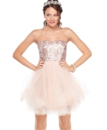 Be the prima beauty at your special event in Trixxi's strapless dress, spotlighting a sequined top and tulle skirt. Be the prima beauty at your special event in Trixxi's strapless dress, spotlighting a sequined top and tulle skirt.