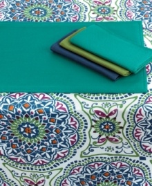 A dining ideal, Elrene's Summer Basketweave napkin eliminates waste and stands up to messes in stain-resistant, water-repellent polyester. With a fine texture and bold colors to compose a stylish table, indoors and out. A dining ideal, Elrene's Summer Basketweave napkin eliminates waste and stands up to messes in stain-resistant, water-repellent polyester. With a fine texture and bold colors to compose a stylish table, indoors and out.