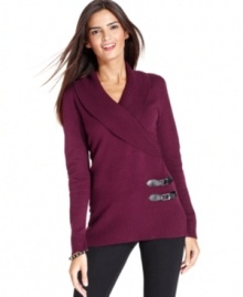 Wrap up in this cozy shawl-collar sweater from Debbie Morgan's petite collection -- a fall favorite! Wrap up in this cozy shawl-collar sweater from Debbie Morgan's petite collection -- a fall favorite!