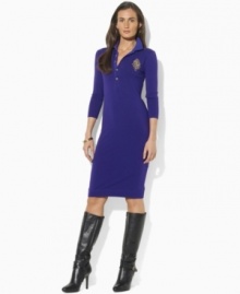 Lauren Ralph Lauren's classic polo dress is given a figure-flattering update, rendered in sleek stretch jersey with three-quarter-length sleeves.