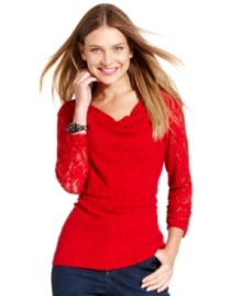 Style&co.'s petite lace top lends an elegant look to everything from casual jeans to a velvet skirt for a more formal affair. Style&co.'s petite lace top lends an elegant look to everything from casual jeans to a velvet skirt for a more formal affair.