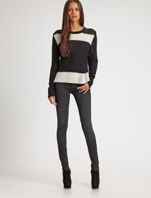 Ribbed crewneck of wool and silk finished with ribbed details and bold stripes. Ribbed crewneckLong sleevesRibbed cuffs and hem67% wool/33% silkDry cleanImportedModel shown is 5'10 (177cm) wearing US size 4. Ribbed crewneck of wool and silk finished with ribbed details and bold stripes. Ribbed crewneckLong sleevesRibbed cuffs and hem67% wool/33% silkDry cleanImportedModel shown is 5'10 (177cm) wearing US size 4.