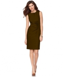 Jones New York's petite sleeveless sheath creates a slim silhouette that is always figure flattering. Pair it with sky-high heels for an elegant outfit. Jones New York's petite sleeveless sheath creates a slim silhouette that is always figure flattering. Pair it with sky-high heels for an elegant outfit.