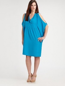 If you're looking for an undeniably feminine style that offers a relaxed-yet-flattering fit, look no further than this silk, cold-shoulder dress.V-neckCold-shoulder sleevesEmpire waistAbout 25 from natural waistSilkDry cleanMade in USA of imported fabric