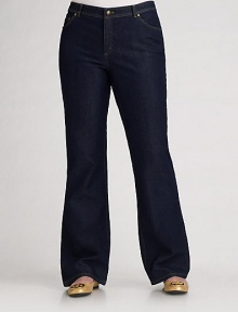 Straight-legged and topstitched, in crisp stretch cotton denim.THE FITCurved waistband Medium rise Inseam, about 33½THE DETAILSMetal button and zip closure Square rivet detail Belt loops Two front pockets with single coin pocket Plain back patch pockets Unlined Belgium cotton/elastene; machine wash Imported