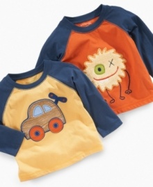 Show off his playful side with one of these adorable graphic shirts from First Impressions. Show off his playful side with one of these adorable graphic shirts from First Impressions.