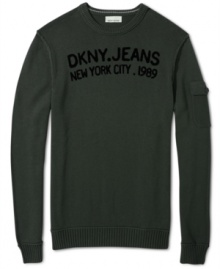 Complement your cool jeans style with this lon-sleeved pullover shirt from DKNY Jeans. Complement your cool jeans style with this lon-sleeved pullover shirt from DKNY Jeans.