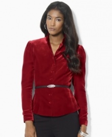 Lauren Ralph Lauren's luxuriously soft velvet construction makes this chic belted jacket as lovely to touch as it is to behold