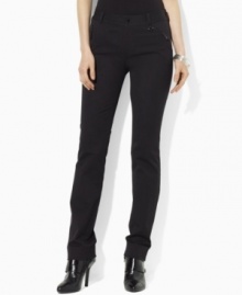 Rendered in sleek stretch cotton, Lauren Ralph Lauren's elegant petite pant is crafted with a slim straight leg and equestrian-inspired details.