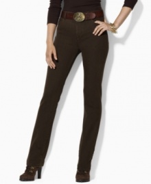 Designed in stretch denim for comfort and a flattering fit, Lauren Jeans Co.'s petite jean is distinguished by a sleek silhouette with a chic, elongated straight leg.