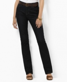 A sleek bootcut silhouette is designed with a hint of stretch for comfort and a flattering fit, by Lauren Jeans Co.