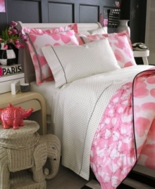 Darling dots. The Faded Hearts sheet set features classic black polka-dots upon a crisp white ground, making this set the perfect understated complement to the fluttering heart print upon the comforter. Darling dots. The Faded Hearts sheet set features classic black polka-dots upon a crisp white ground, making this set the perfect understated complement to the fluttering heart print upon the comforter.