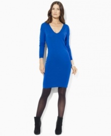 Lauren Ralph Lauren's classic sweater dress is knit in ultra-soft merino wool for season-spanning style.