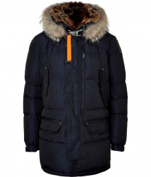 Stay warm in style with this down parka from Parajumpers - Fur lined hood with clasp closure, concealed front zip closure, long sleeves with logo at shoulder, patch and slit pockets, side zips at hem, quilted, water resistant lining - Wear with jeans, a cashmere pullover, and shearling lined boots