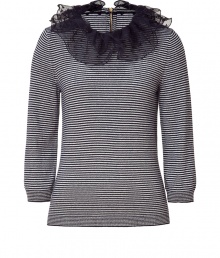 From party-perfect to workweek chic, Marc by Marc Jacobs cashmere pullover, complete with a removable ruffled collar, is a stylish fix for any fashion rut - Detachable ruffled polka dot tulle collar, 3/4 sleeves, exposed back zip - Slim fit - Wear with a frilly mini skirt, cropped trousers, or skinny jeans