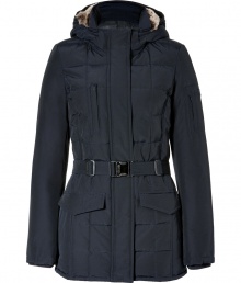 Stylish and sporty with an ultra soft rabbit fur lined hood, Woolrichs Blizzard down jacket is a must for cool weather looks - Stand-up collar, hood with rabbit fur lining, long sleeves with zip pocket, fitted ribbed knit cuffs, hidden two-way front zip, front patch pockets, elasticized back with adjustable belt, quilted front and back - Contemporary fit, fitted waist - A versatile, classic coat perfect for both city streets and country slopes Stylish and sporty with an ultra soft rabbit fur lined hood, Woolrichs Blizzard down jacket is a must for cool weather looks - Stand-up collar, hood with rabbit fur lining, long sleeves with zip pocket, fitted ribbed knit cuffs, hidden two-way front zip, front patch pockets, elasticized back with adjustable belt, quilted front and back - Contemporary fit, fitted waist - A versatile, classic coat perfect for both city streets and country slopes