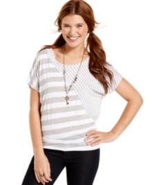 Stripes rule on this dolman sleeve tee from Pink Rose -- a cute day piece that suits your comfy-style philosophy! Stripes rule on this dolman sleeve tee from Pink Rose -- a cute day piece that suits your comfy-style philosophy!