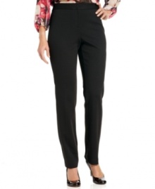 Charter Club's ponte-knit petite pants become polished essentials, thanks to a tailored tuxedo stripe at the outer leg. Charter Club's ponte-knit petite pants become polished essentials, thanks to a tailored tuxedo stripe at the outer leg.