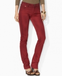 Lauren Jean Co.'s essential petite denim jean features a slim, straight leg and a hint of stretch for a versatile, modern look. Lauren Jean Co.'s essential petite denim jean features a slim, straight leg and a hint of stretch for a versatile, modern look.