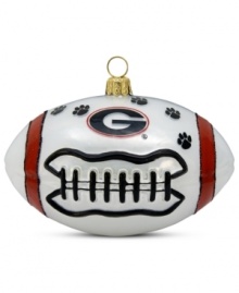 Team and Christmas spirit go hand in hand with the Georgia football ornament. Hand-painted glass is something students, alum and fans will cheer.