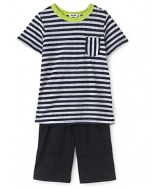 Mini Rugby short sleeve pocket crew and short set blend contemporary details with classic style.