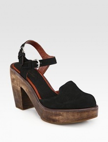 Lifted by a wooden heel and platform, a sweet adjustable Mary Jane strap adds Parisian charm to this soft nubuck leather slingback silhouette. Wooden heel, 3 (75mm)Wooden platform, 1 (25mm)Compares to a 2 heel (50mm)Nubuck leather upperLeather liningRubber solePadded insoleImportedOUR FIT MODEL RECOMMENDS ordering one half size up as this style runs small. 