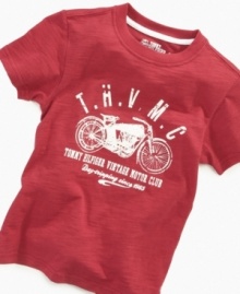 He'll be ready to ride in cool style with this motorcycle t-shirt from Tommy Hilfiger. He'll be ready to ride in cool style with this motorcycle t-shirt from Tommy Hilfiger.