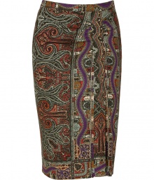 Work an iconic paisley into your sophisticated daytime look with a characteristic print stretch wool-blend skirt from Etro - Hidden side zip, ruched front panel, front slit, form-fitting - Pair with a color-pop cashmere cardigan and sleek platform pumps Work an iconic paisley into your sophisticated daytime look with a characteristic print stretch wool-blend skirt from Etro - Hidden side zip, ruched front panel, front slit, form-fitting - Pair with a color-pop cashmere cardigan and sleek platform pumps