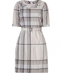 Both casual and chic with its iconic check, this crinkle cotton dress from Burberry Brit is a sophisticated choice for dressing up warm weather looks - Bateau neckline, elbow-length sleeves, buttoned cuffs, metal back zip, belted waistline, side belt loops - Tailored fit - Wear with flats and a sleek leather tote