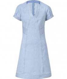 Work a sartorial edge into your spring favorite dresses and opt for Derek Lams light denim dress - Modern V-neckline, puffed raglan cap sleeves, contoured seaming, hidden back zip - Tailored fit, A-line silhouette - Wear with fun flats and a statement leather satchel