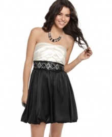 Trixxi adds plenty of sparkle to this satin dress by adorning the center with a sequined, beaded waistband. It's also the perfect way to draw attention to the full, bubble-hemmed skirt! Trixxi adds plenty of sparkle to this satin dress by adorning the center with a sequined, beaded waistband. It's also the perfect way to draw attention to the full, bubble-hemmed skirt!